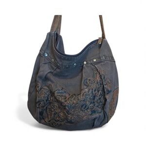 Elegant Brown Embroidered Hobo Bag